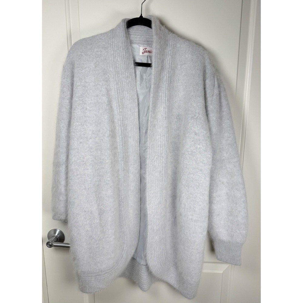 Jamie Angora Wool Cardigan Coat Gray Soft Luxe Open Front Sweater